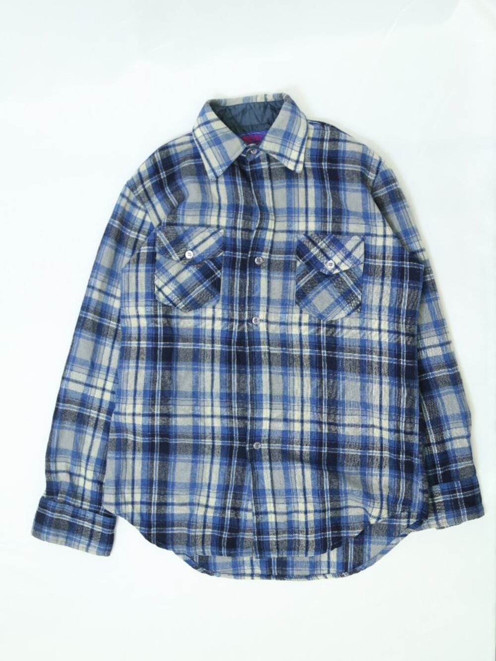 Men's Blue & Grey Plaid Flannel Shirt Size Large